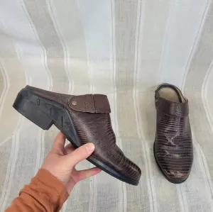 Ariat Leather Slip On Mules Brown Size 9B Vintage Retro