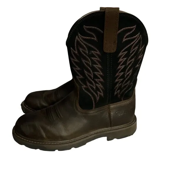 Ariat Mens Leather Work Boots ASTM F2892-17 EH Size 9EE Groundbreaker Pull-On