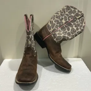 ARIAT Quickdraw slip in western leather upper/animal print cowgirl boots size 3