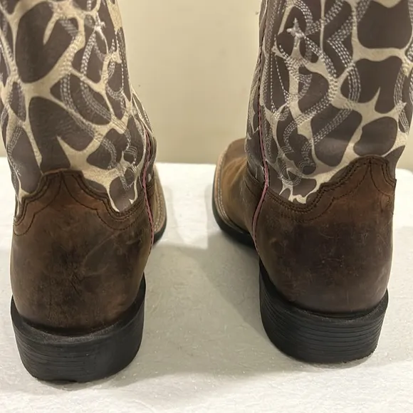 ARIAT Quickdraw slip in western leather upper/animal print cowgirl boots size 3