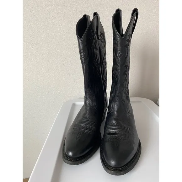 Ariat R Toe Western Boot Black Leather Size 7D Cowboy Southwestern