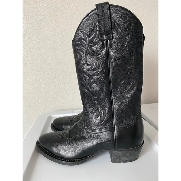 Ariat R Toe Western Boot Black Leather Size 7D Cowboy Southwestern