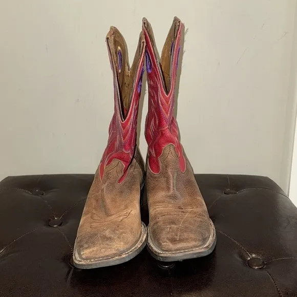Ariat red and purple embroidered crossfire pull on cowgirl western boots 8.5B