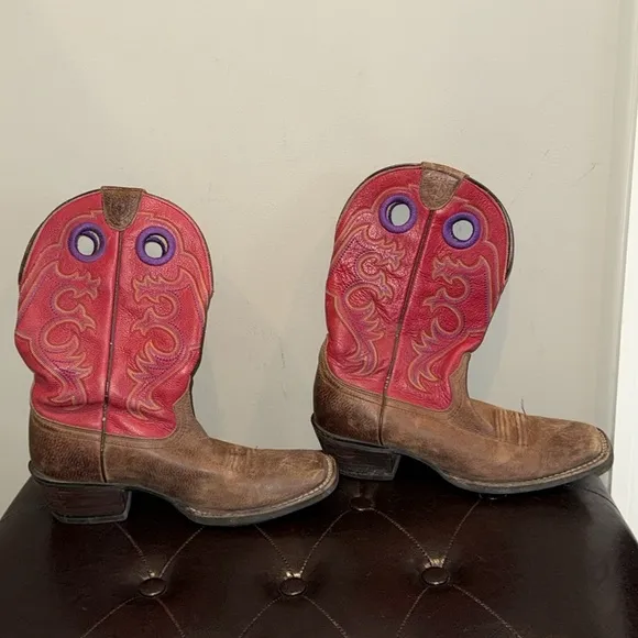 Ariat red and purple embroidered crossfire pull on cowgirl western boots 8.5B