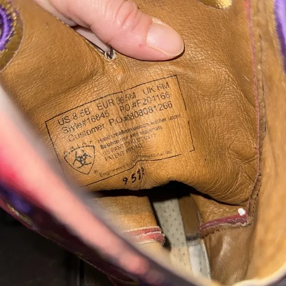 Ariat red and purple embroidered crossfire pull on cowgirl western boots 8.5B