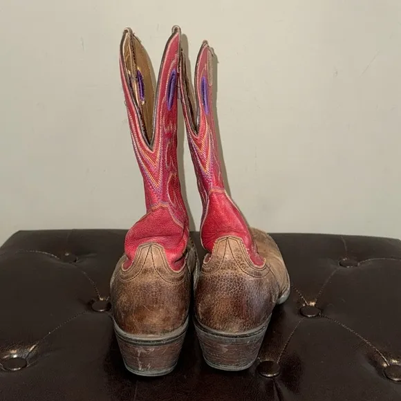 Ariat red and purple embroidered crossfire pull on cowgirl western boots 8.5B