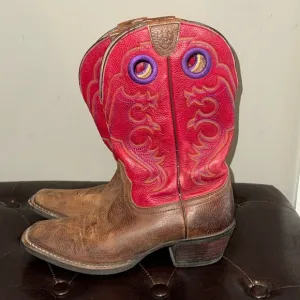 Ariat red and purple embroidered crossfire pull on cowgirl western boots 8.5B