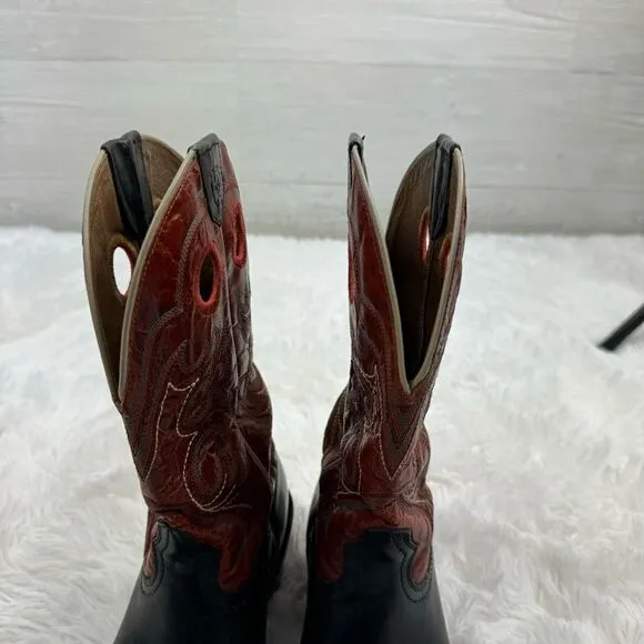 Ariat Square Toe Red &amp; Black Embroidered Leather Western Cowboy Boots