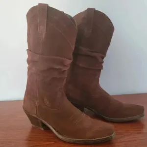 Ariat Suede Leather Deep Brown Slouchy Western Inspired Heeled Boots(8.5)