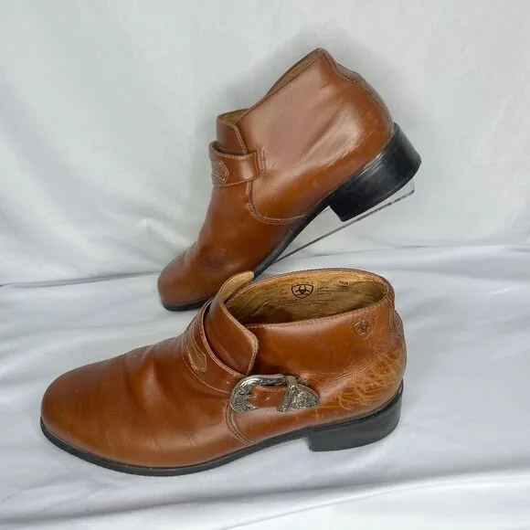 Ariat Western Ankle Boots Cognac Brown Leather‎ Buckle Detail Classic Size 9 B