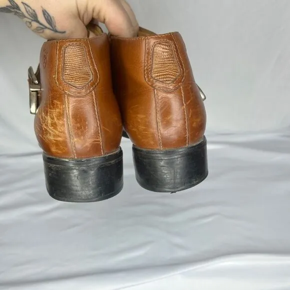 Ariat Western Ankle Boots Cognac Brown Leather‎ Buckle Detail Classic Size 9 B