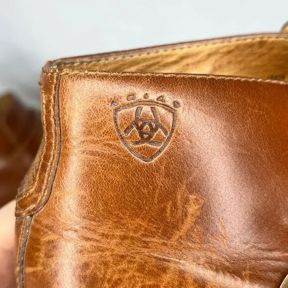 Ariat Western Ankle Boots Cognac Brown Leather‎ Buckle Detail Classic Size 9 B