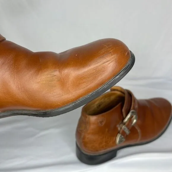 Ariat Western Ankle Boots Cognac Brown Leather‎ Buckle Detail Classic Size 9 B