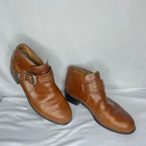 Ariat Western Ankle Boots Cognac Brown Leather‎ Buckle Detail Classic Size 9 B