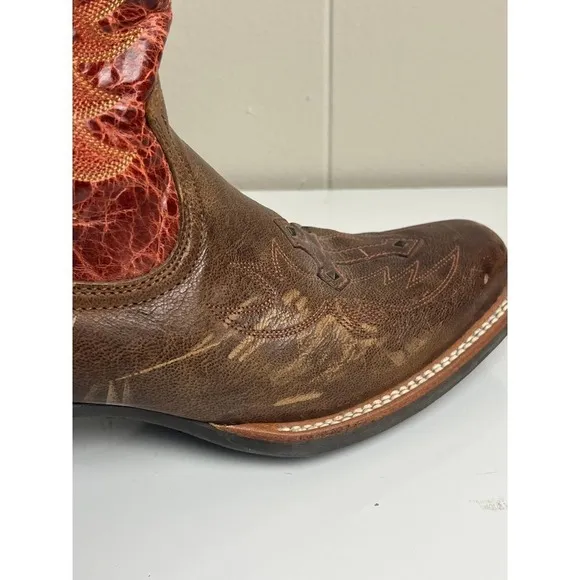 Ariat Western Cowboy Boots Brown Red  Studded Cross Detail US 7