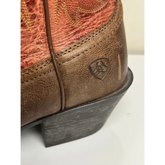 Ariat Western Cowboy Boots Brown Red  Studded Cross Detail US 7