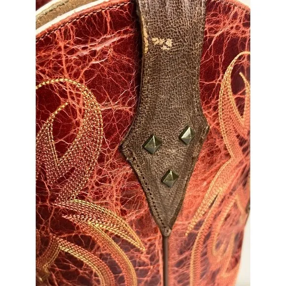 Ariat Western Cowboy Boots Brown Red  Studded Cross Detail US 7