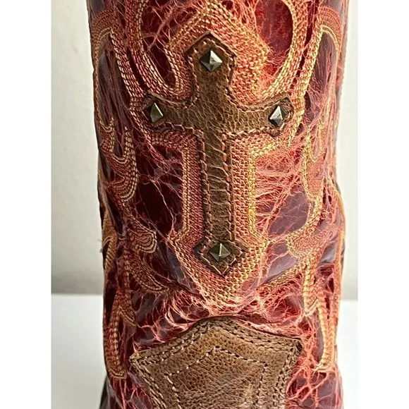 Ariat Western Cowboy Boots Brown Red  Studded Cross Detail US 7
