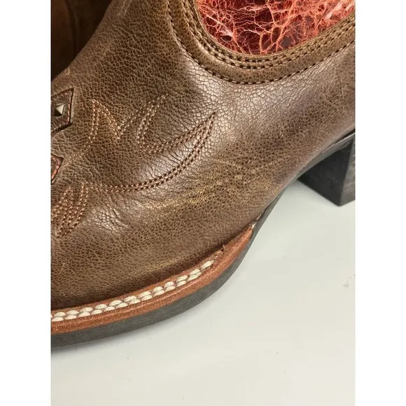 Ariat Western Cowboy Boots Brown Red  Studded Cross Detail US 7