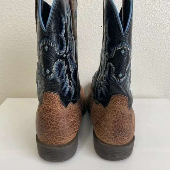 Ariat Western Cowboy Boots Square Toe Leather Brown Blue Stitching Size US 5