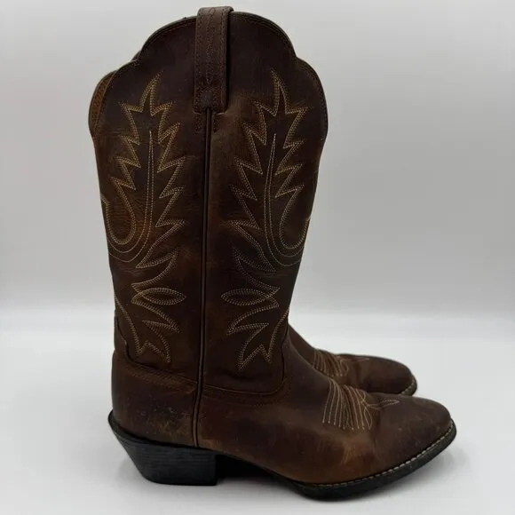 Ariat Womens Size 6B Heritage R Toe Cowboy Western Boots Distressed Brown