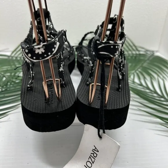 ARIZONA LOVE Trekky Flat Spartiate Strappy Sandals In Black Bandana Size 38 NWOB