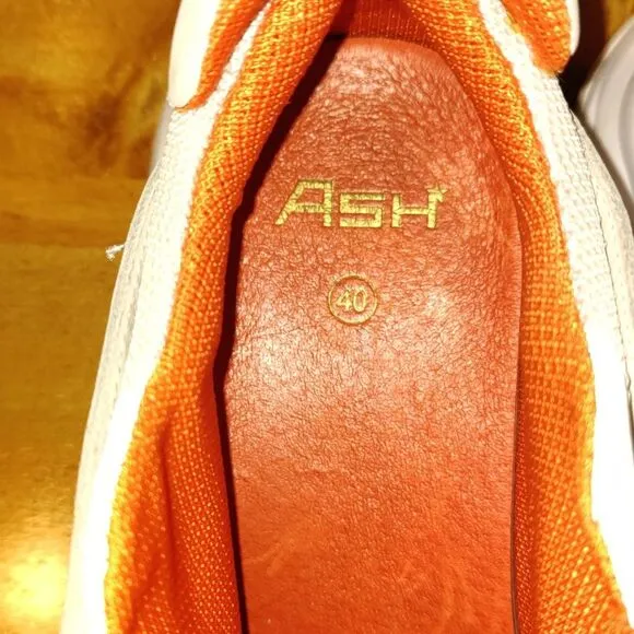 Ash fashion sneakers white with orange and gray accents  woman's size 40EU/9 US