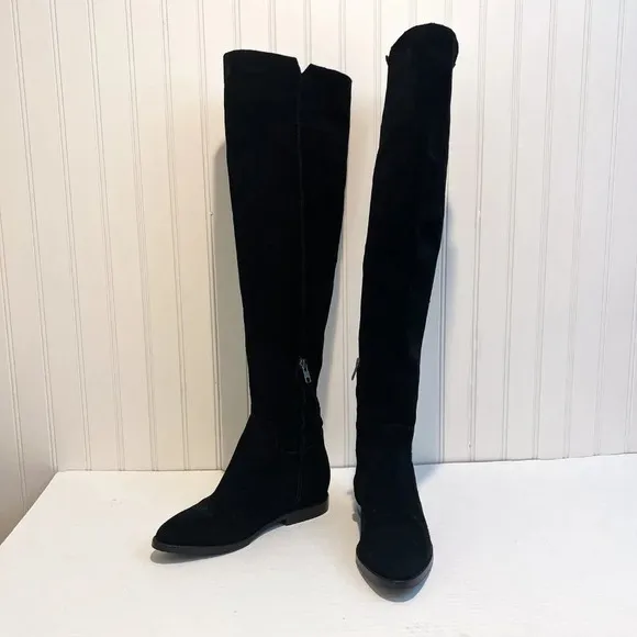 ASH Jess Black Suede Knee-High Tall Classic Designer Low Heel Boots 37