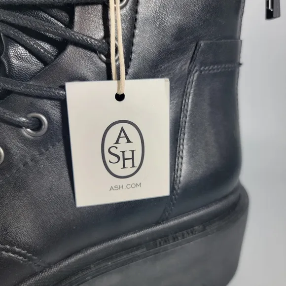 ASH Madness Moto Combat Boots Black Leather Block Heel Size 40 Retail $345 NWT