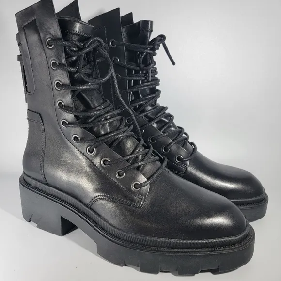 ASH Madness Moto Combat Boots Black Leather Block Heel Size 40 Retail $345 NWT