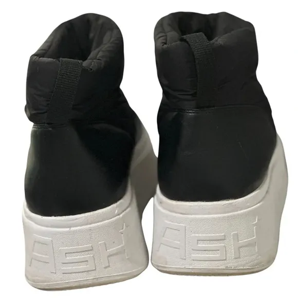 ASH Maxi Padded Platform Puffer Boots in Black/White Women’s 8.5