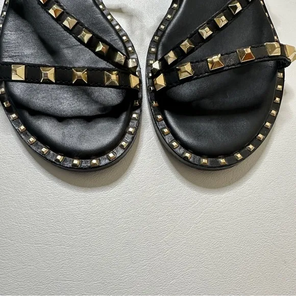 Ash Peace Pyramid Stud Leather Strappy Sandals in Black Size 37