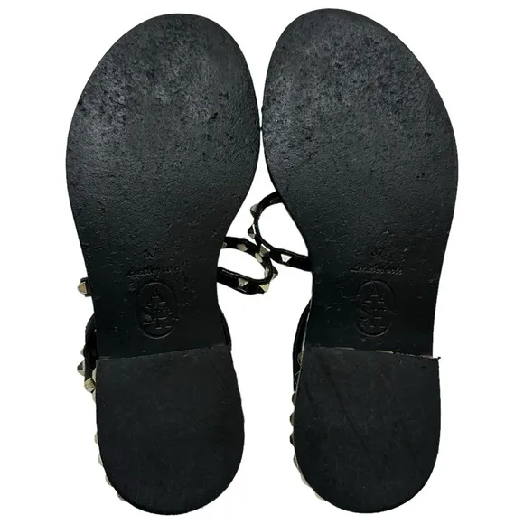 Ash Peace Pyramid Stud Leather Strappy Sandals in Black Size 37