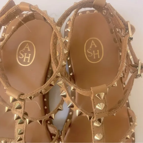 Ash Precious Studded Leather Flat Sandals Size 8