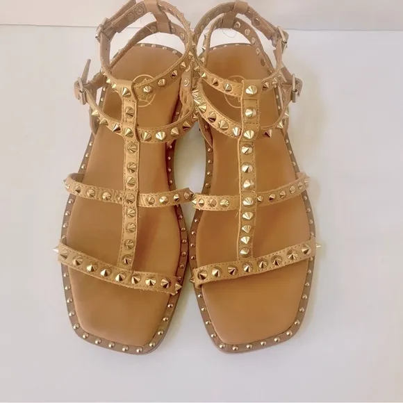 Ash Precious Studded Leather Flat Sandals Size 8