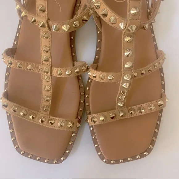 Ash Precious Studded Leather Flat Sandals Size 8