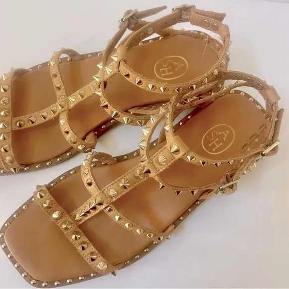 Ash Precious Studded Leather Flat Sandals Size 8