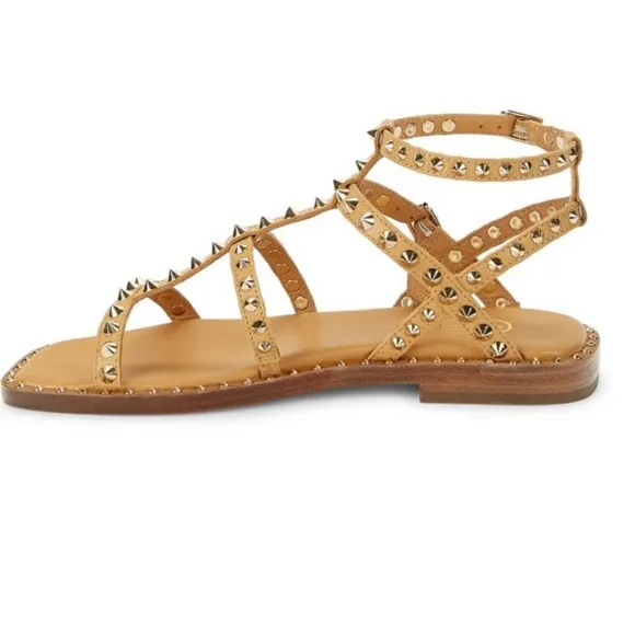 Ash Precious Studded Leather Flat Sandals Size 8