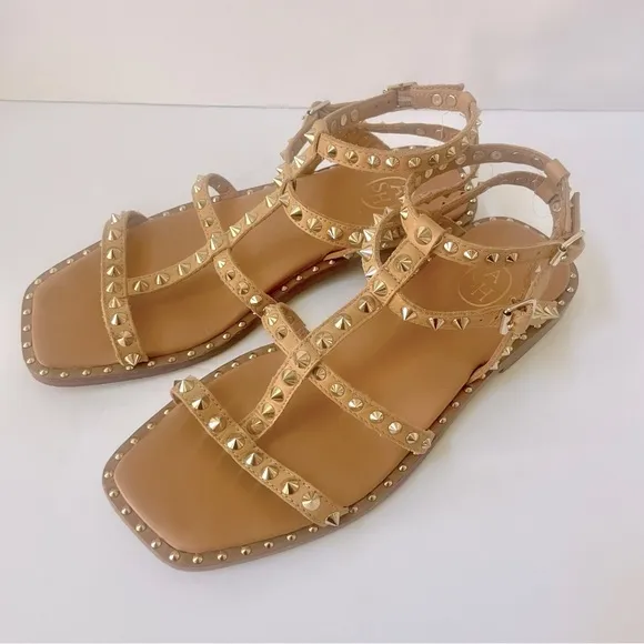 Ash Precious Studded Leather Flat Sandals Size 8