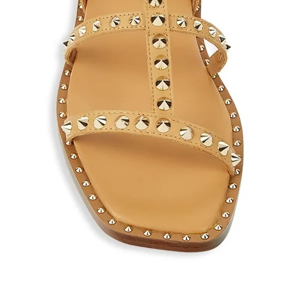 Ash Precious Studded Leather Flat Sandals Size 8