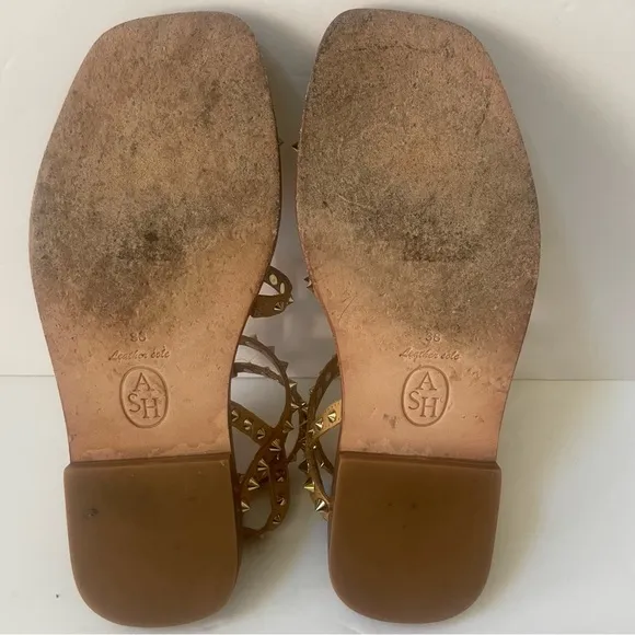 Ash Precious Studded Leather Flat Sandals Size 8