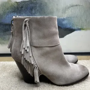 Ash Stone suede pull on fringe ankle boots