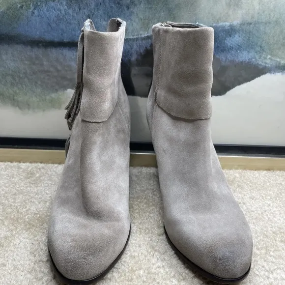 Ash Stone suede pull on fringe ankle boots