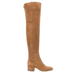 ASKA Over Knee Boots Block Heel Tan Brown  Suede Leather Shoe Size EU 40 US 10