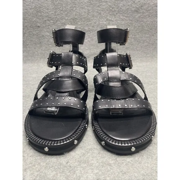 ASOS DESIGN Women's US 8 Wide Fernanda Blk Leather Chunky Flat Sandals NEW Y2k
