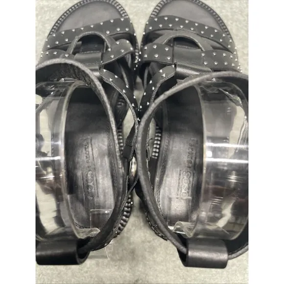 ASOS DESIGN Women's US 8 Wide Fernanda Blk Leather Chunky Flat Sandals NEW Y2k