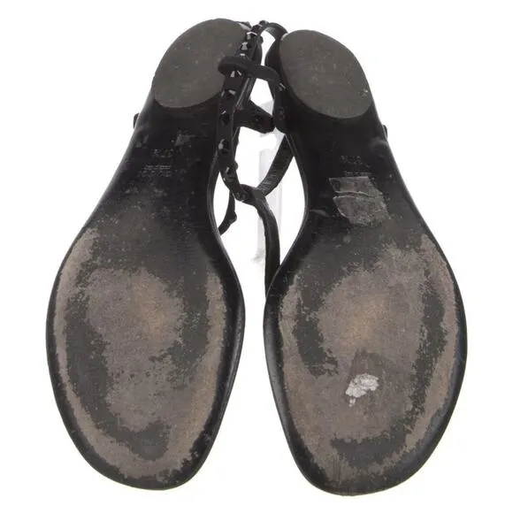 Authentic Gucci Black Leather Rhinestone Embellished Thong Flat Sandals EU 37.5