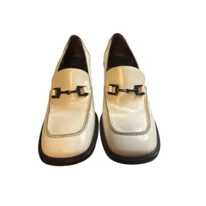 Authentic Vintage GUCCI white patent leather loafers with black horsebit