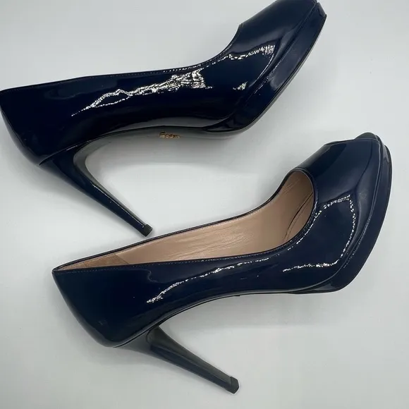 Authentic Women’s Blue Prada Peep Toe Sandals SZ 37.5 Excellent Condition