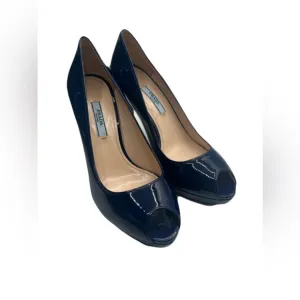 Authentic Women’s Blue Prada Peep Toe Sandals SZ 37.5 Excellent Condition